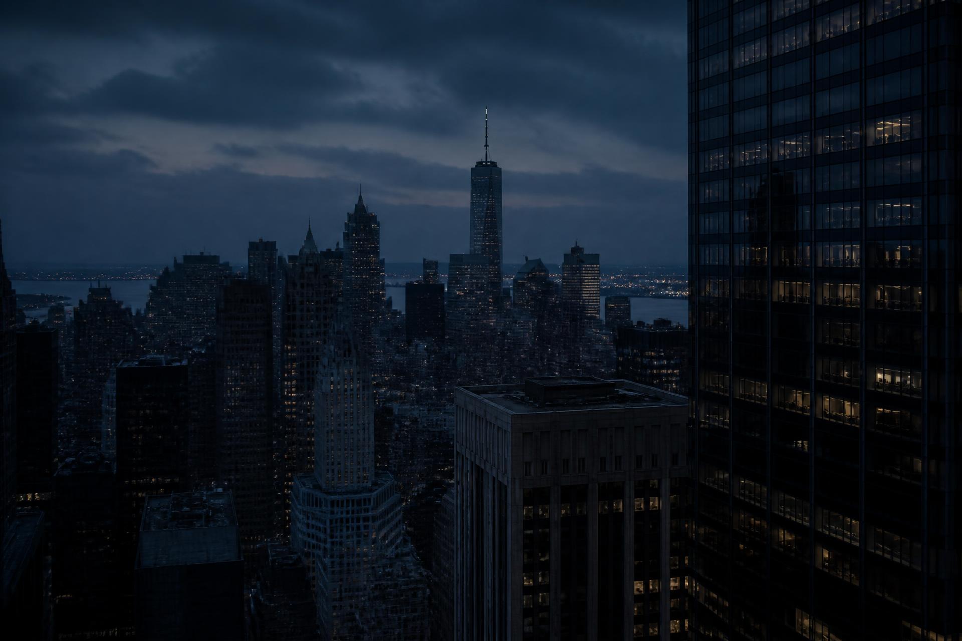Manhattan skyline at dusk